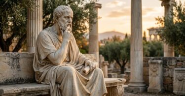 An AI-generated image reflecting Plato's thesis that true knowledge comes from reason.