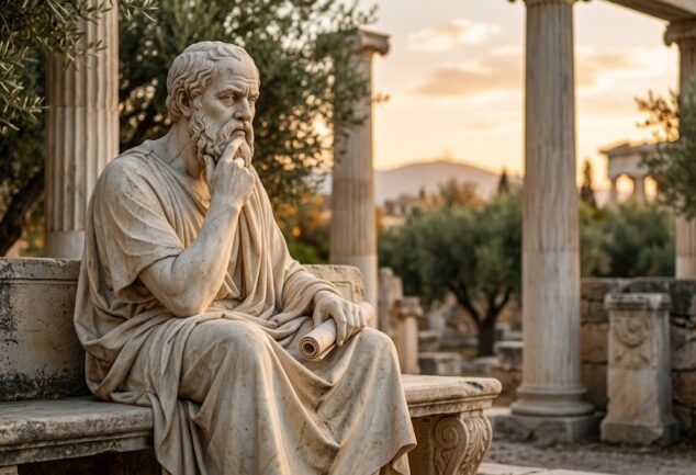 An AI-generated image reflecting Plato's thesis that true knowledge comes from reason.