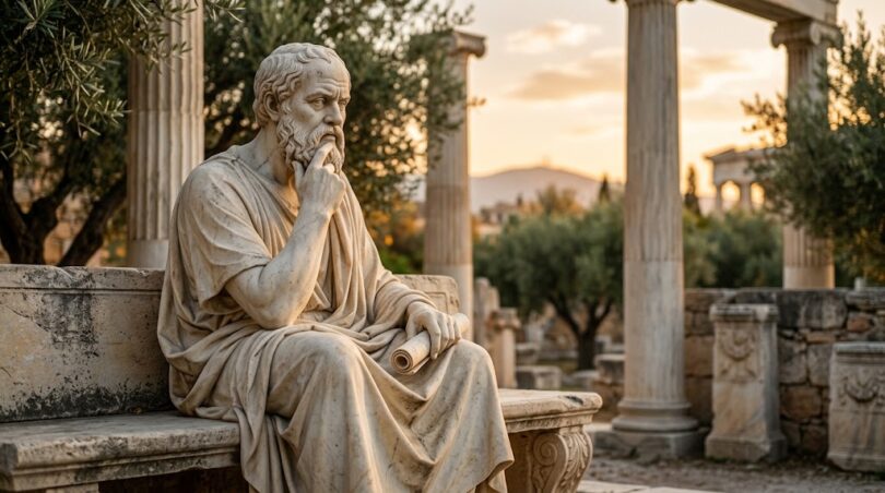 An AI-generated image reflecting Plato's thesis that true knowledge comes from reason.